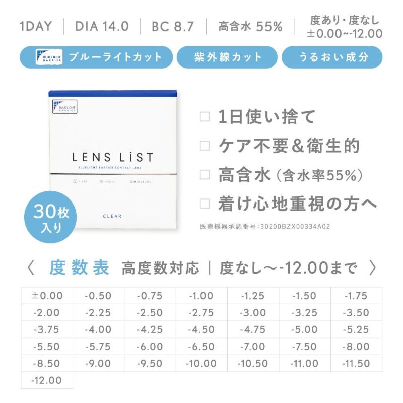 LENS LiST 1day クリア 30枚入り レンズリスト コンタクトレンズ