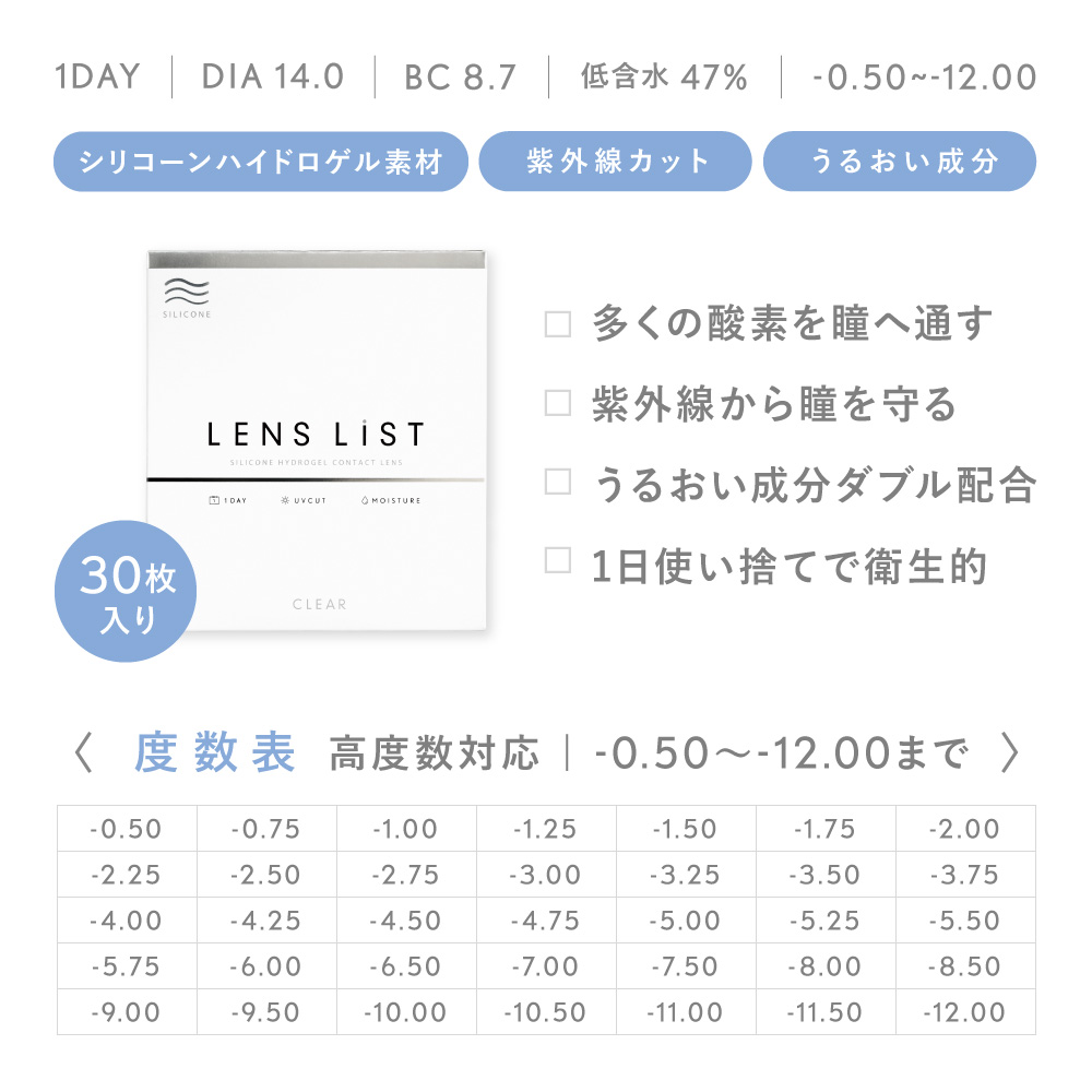 LENS LiST シリコーン 1day 30枚入りコンタクトレンズ